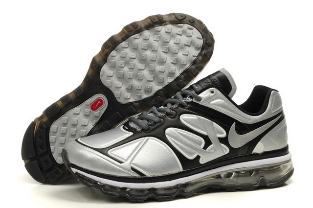 Mens Nike Air Max 2012 Leather Silver Black Shoes - Click Image to Close